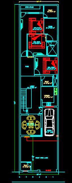 25'x100' House Plan in AutoCAD - Free DWG Download